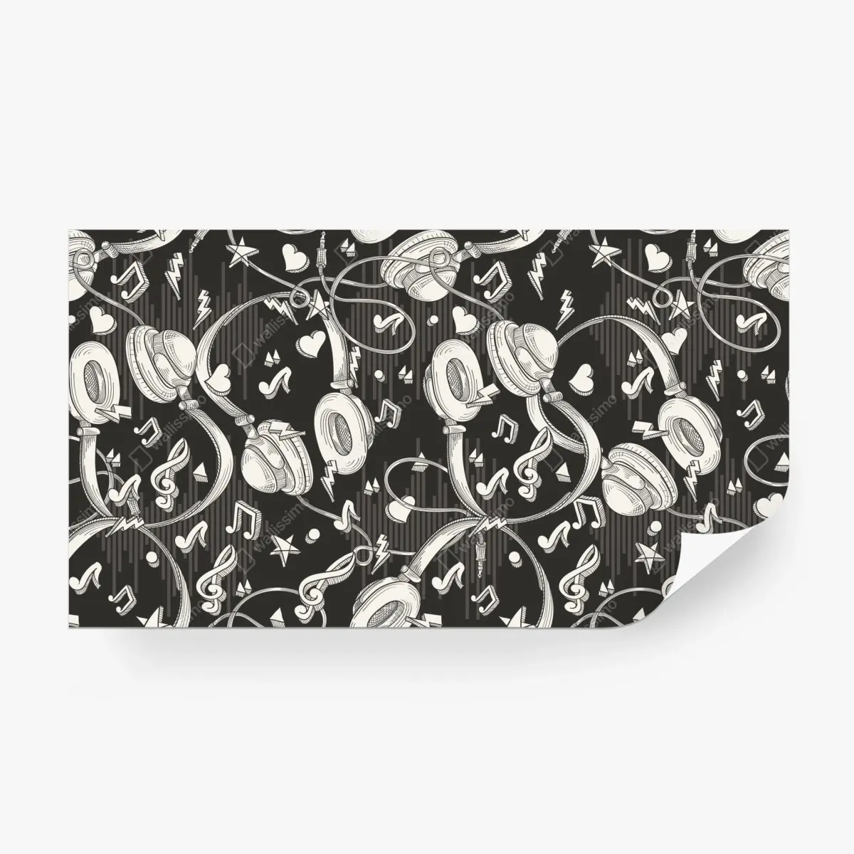 Fototapeta monochromatyczny wzór słuchawek i nut – Wallissimo®