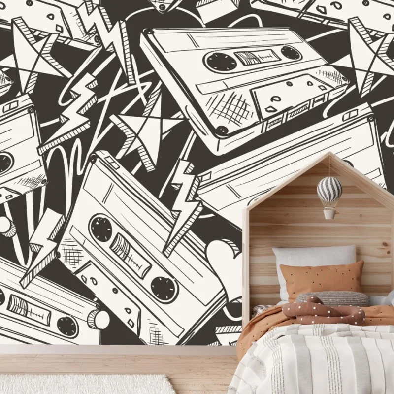 Fototapeta wzór kaset magnetofonowych w stylu retro