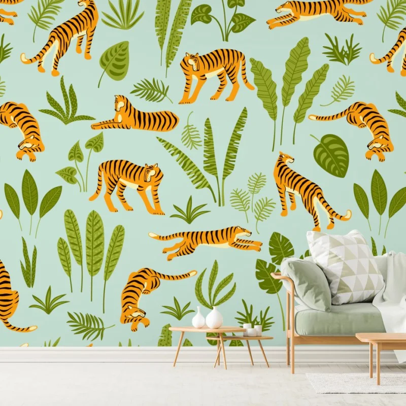 Fototapeta egzotyczne tygrysy wśród liści