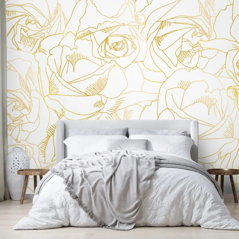 Fototapeta delikatne złote róże — elegancki wzór kwiatowy