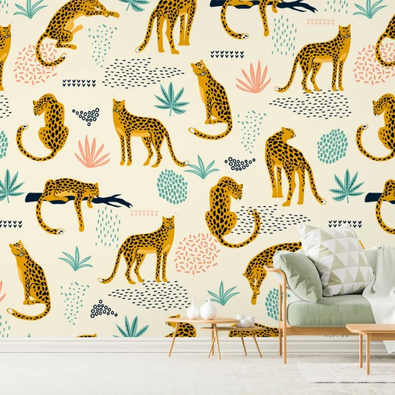 Fototapeta wzór z gepardami w pastelowych tonach