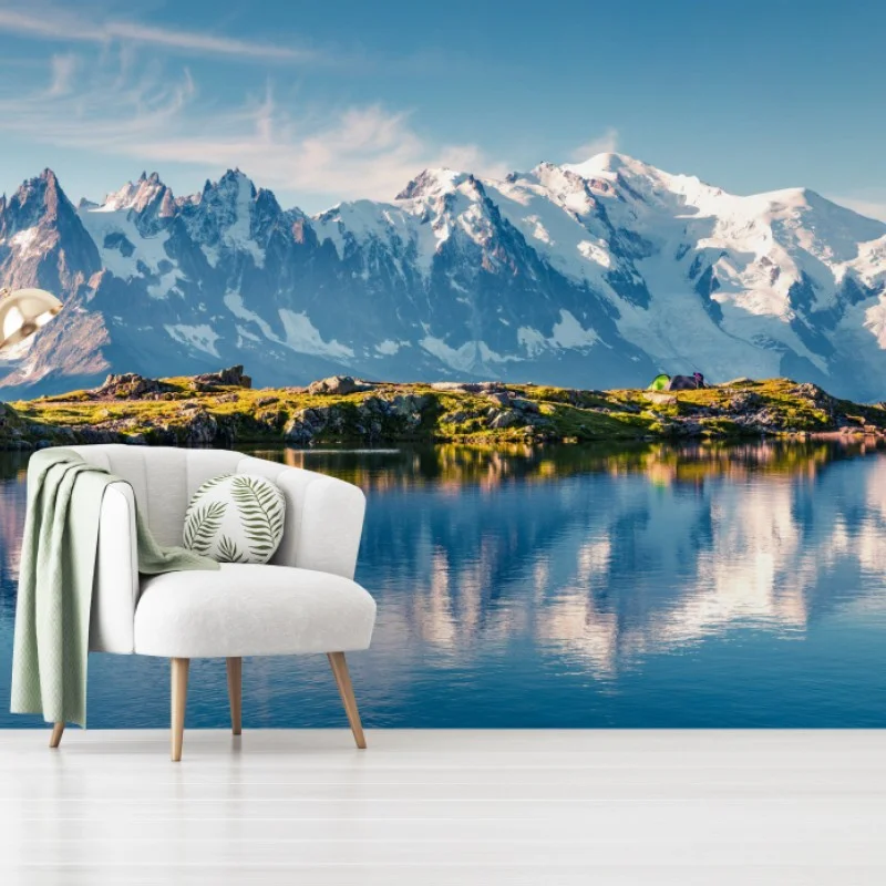 Fototapeta panorama Mont Blanc odbita w Lac Blanc