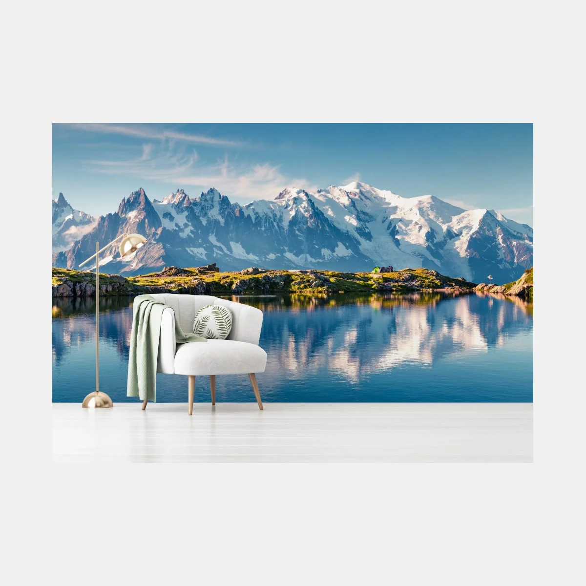 Fototapeta panorama Mont Blanc odbita w Lac Blanc – Wallissimo® Fototapeta panorama Mont Blanc odbita w Lac Blanc – Wallissimo®