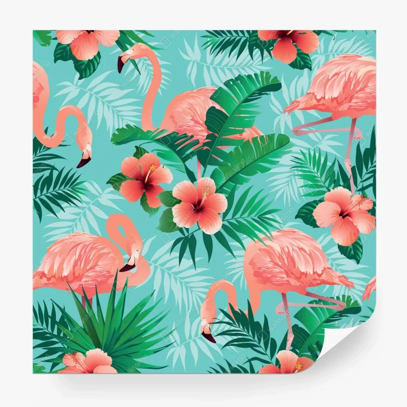 Fototapeta tropikalna oaza z flamingami