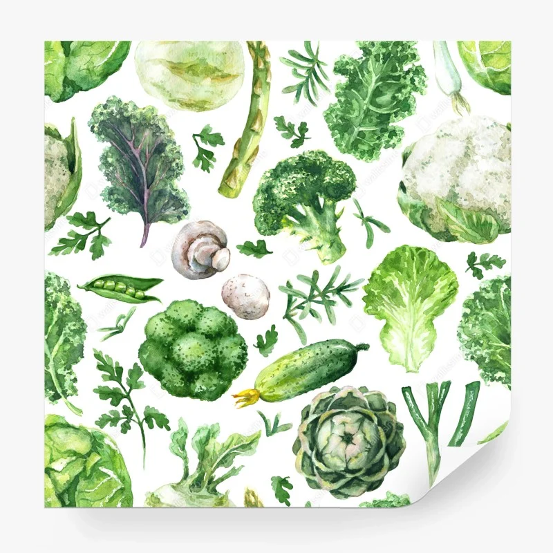 Fototapeta akwarelowy wzór zielonych warzyw