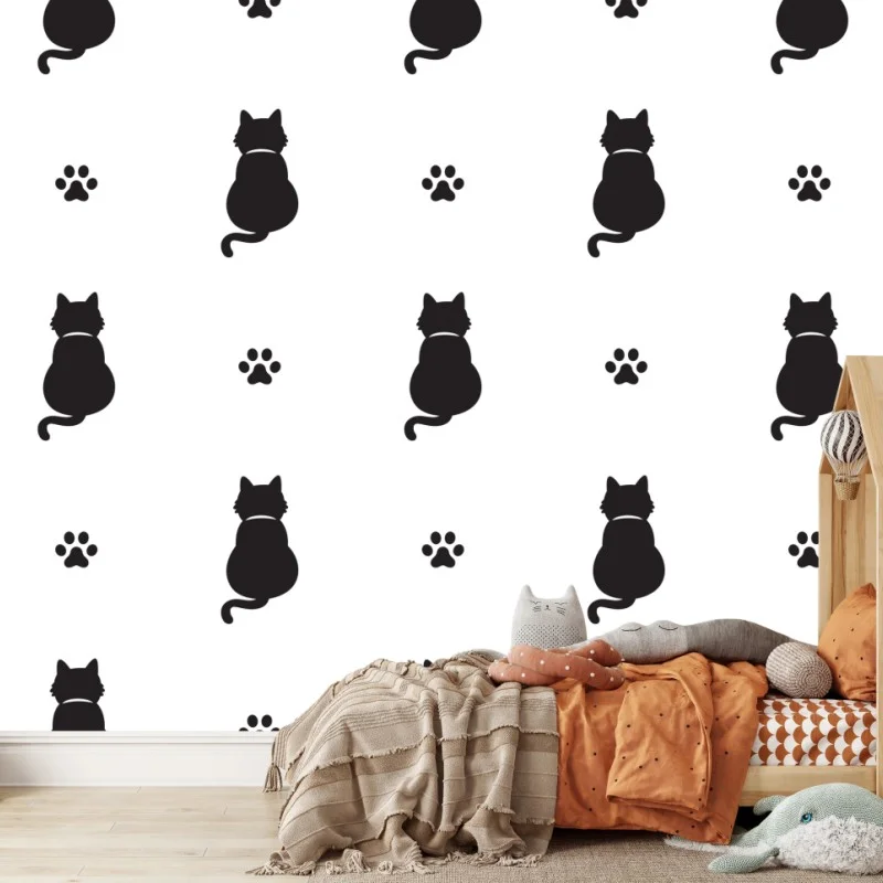 Fototapeta wzór czarnych sylwetek kotów