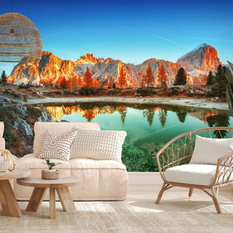 Fototapeta alpejski wschód słońca nad górskim jeziorem