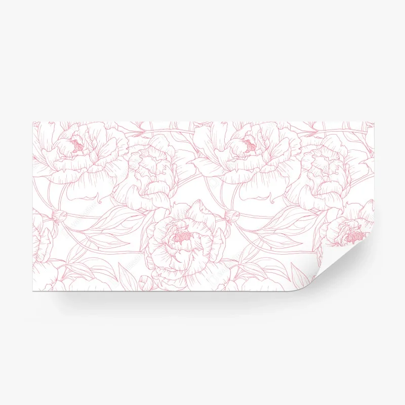 Fototapeta delikatny różowy wzór piwonii w stylu line art