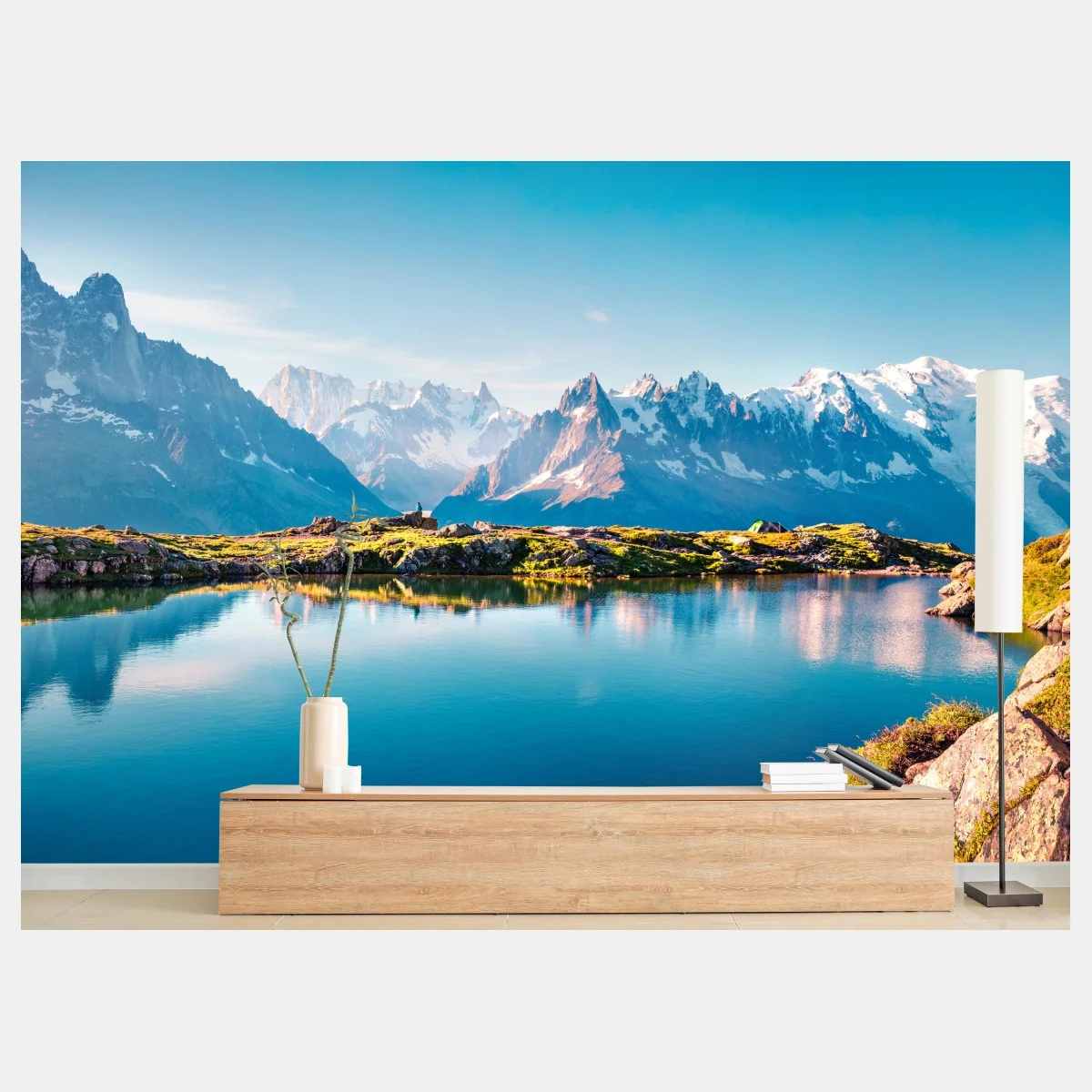 Fototapeta Lac Blanc z widokiem na Mont Blanc – Wallissimo® Fototapeta Lac Blanc z widokiem na Mont Blanc – Wallissimo®