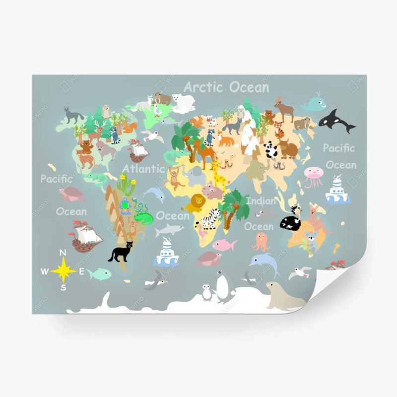 Fototapeta mapa świata ze zwierzętami
