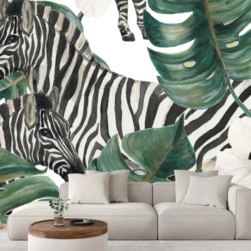 Fototapeta tropikalny wzór z zebrą i monsterą