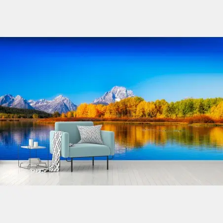 Fototapeta jesienna panorama gór i jeziora – Wallissimo®