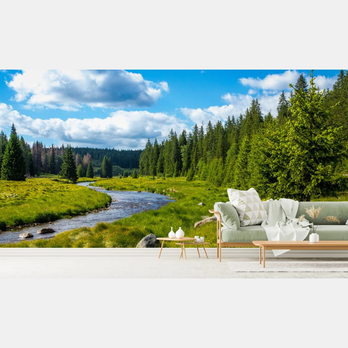 Fototapeta spokojna rzeka nad łąką – Wallissimo® Fototapeta spokojna rzeka nad łąką – Wallissimo®