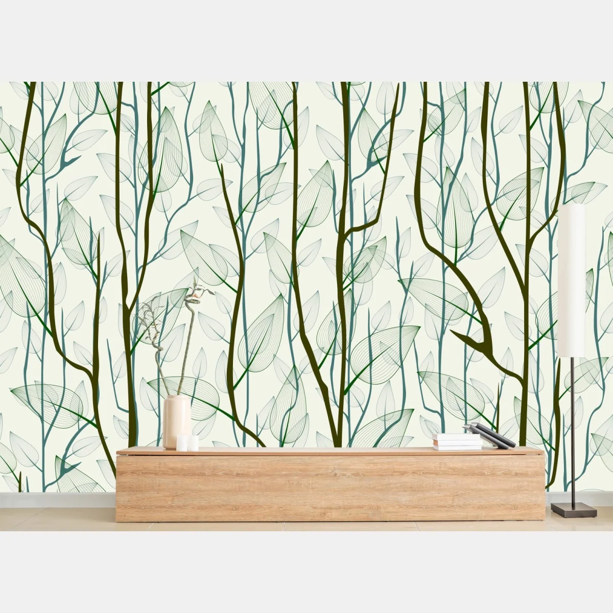 Fototapeta delikatny wzór liści i gałęzi – Wallissimo® Fototapeta delikatny wzór liści i gałęzi – Wallissimo®