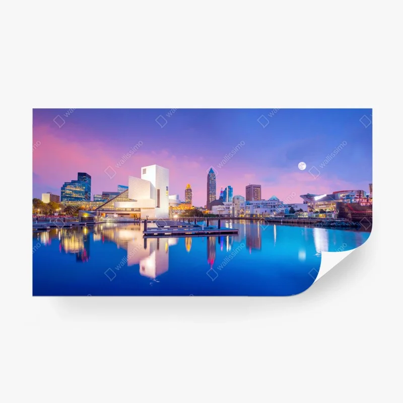 Fototapeta panorama miasta Cleveland o zmierzchu