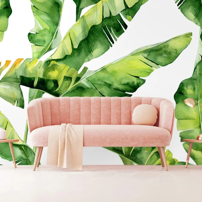 Fototapeta tropikalny wzór z liśćmi bananowca w akwareli