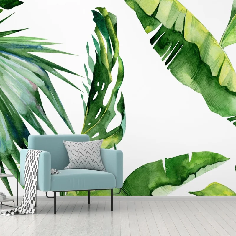 Fototapeta tropikalny akwarelowy wzór liści palmowych