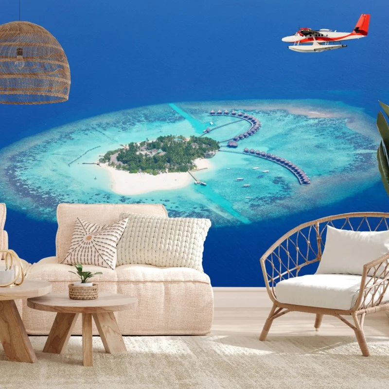 Fototapeta tropikalna wyspa z lotu ptaka i wodnosamolotem