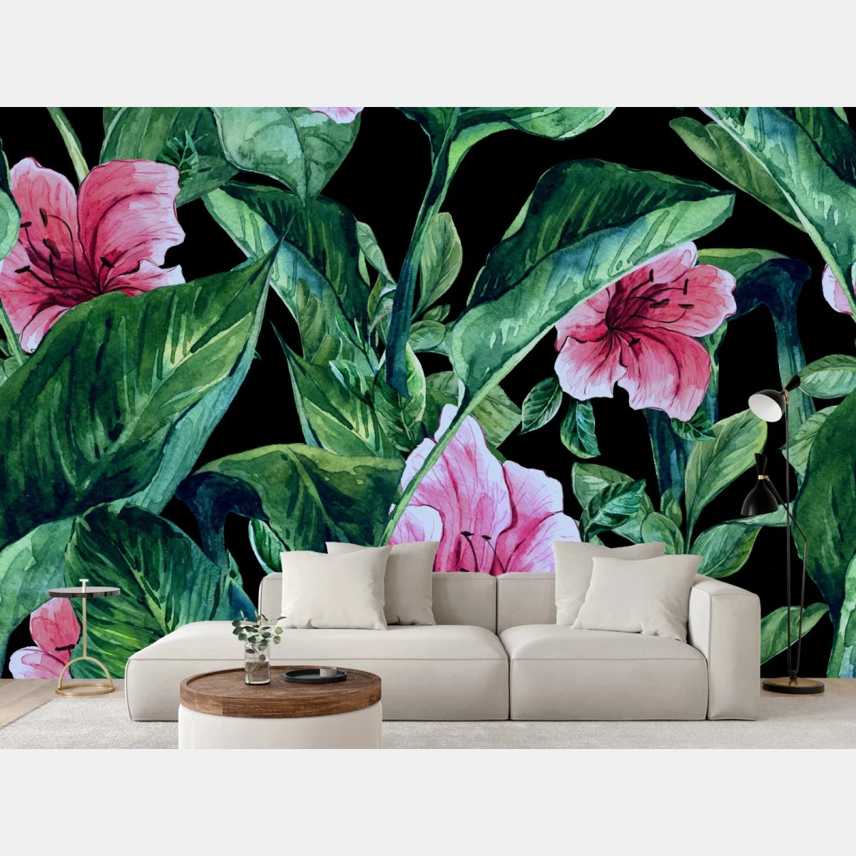 Fototapeta różowe akwarelowe kwiaty na czarnym tle – Wallissimo® Fototapeta różowe akwarelowe kwiaty na czarnym tle – Wallissimo®