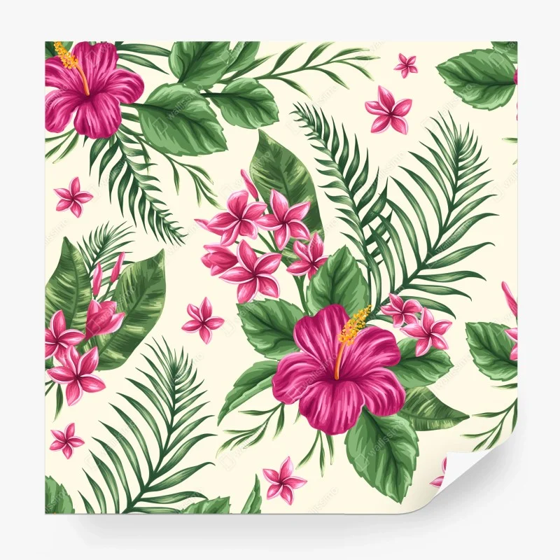 Fototapeta tropikalny wzór z różowym hibiskusem