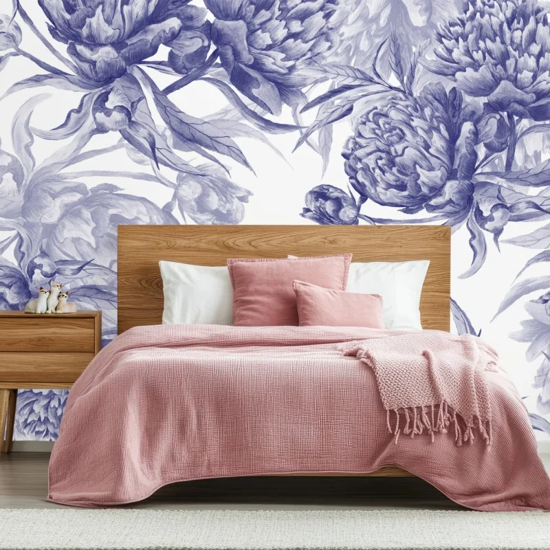 Fototapeta niebieskie peonie w stylu botanicznym