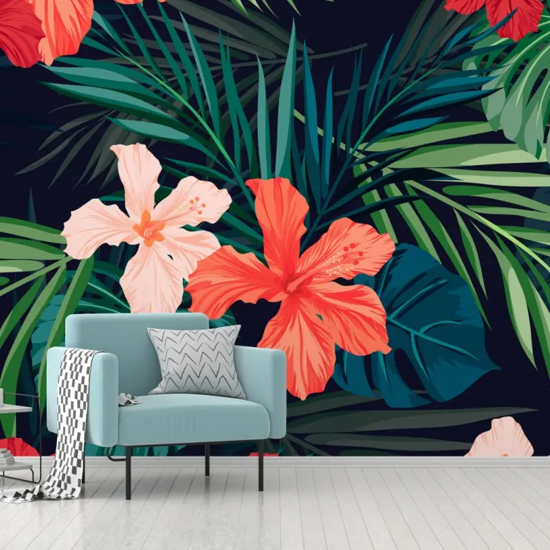 Fototapeta tropikalny wzór z hibiskusem