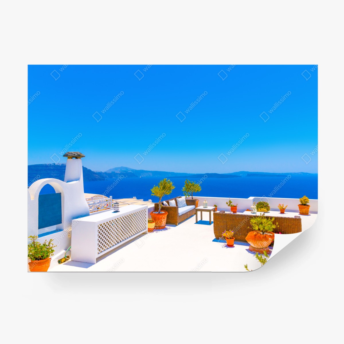 Fototapeta taras w Oia z widokiem na morze, Santorini – Wallissimo®