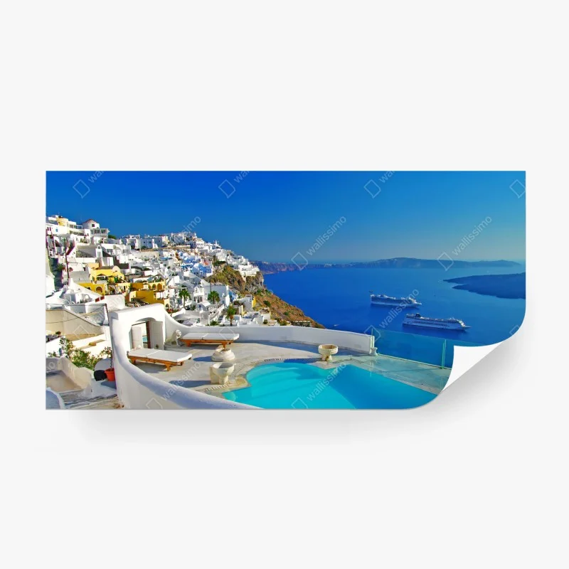 Fototapeta Santorini widok na morze z basenem