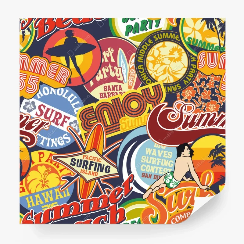 Fototapeta retro kolaż naklejek surf
