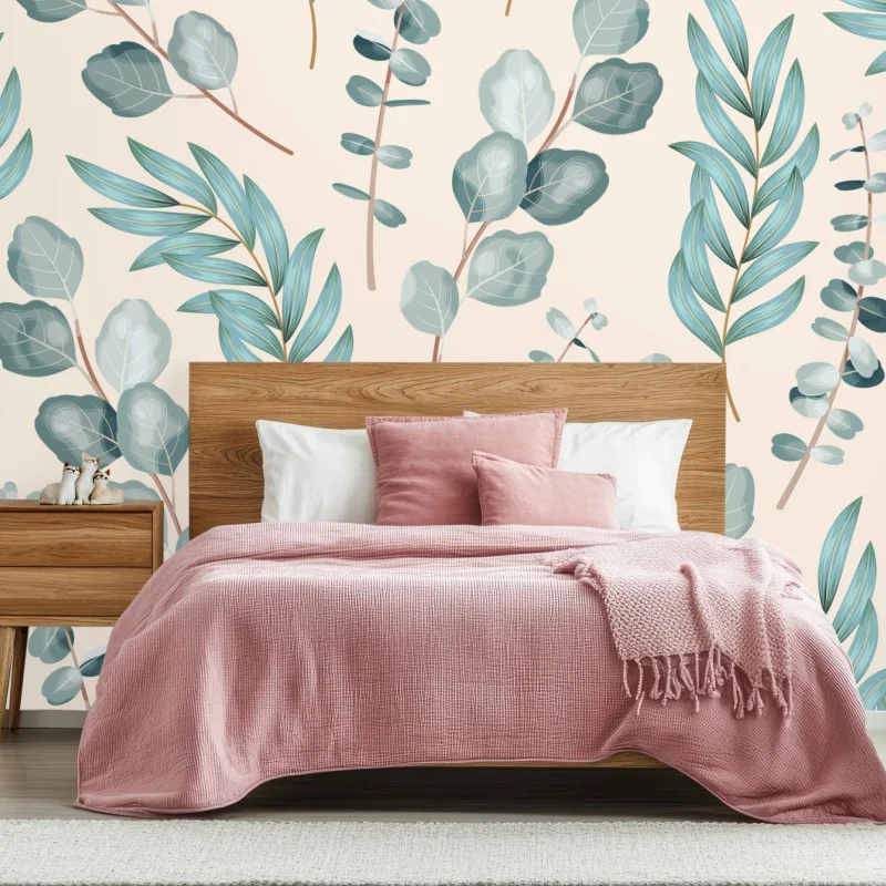 Fototapeta pastelowy wzór liści eukaliptusa