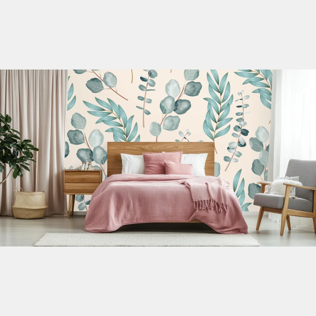 Fototapeta pastelowy wzór liści eukaliptusa – Wallissimo® Fototapeta pastelowy wzór liści eukaliptusa – Wallissimo®
