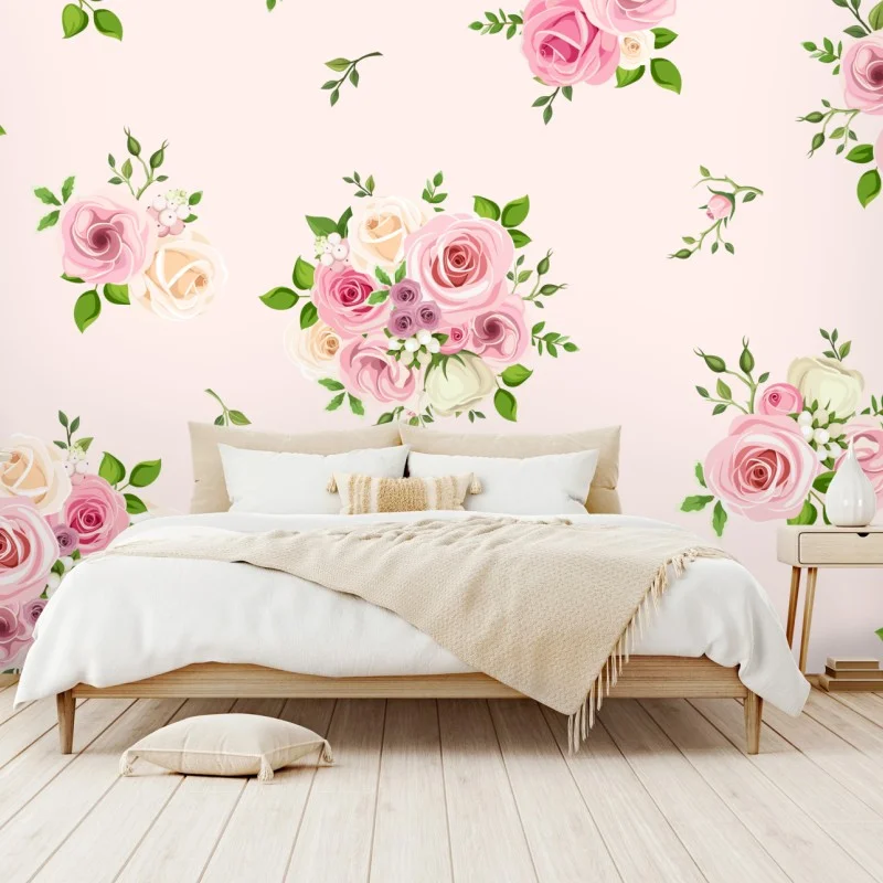 Fototapeta delikatny różany wzór w pastelowych odcieniach