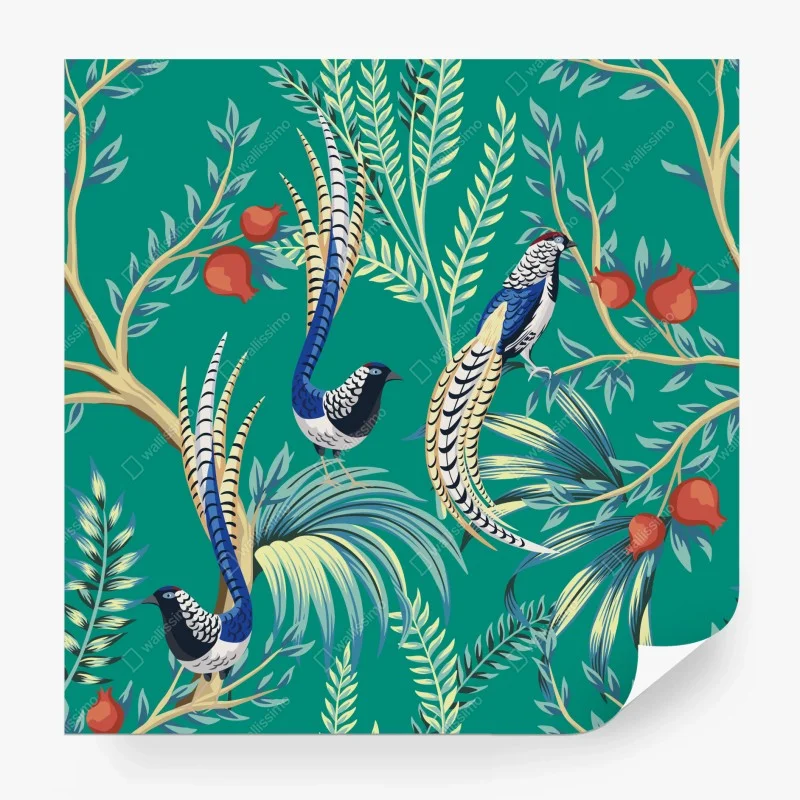 Fototapeta egzotyczny wzór z ptakami i granatami