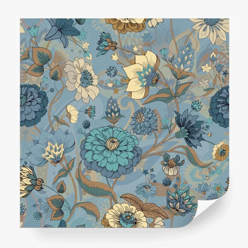 Fototapeta wzór kwiatowy w stonowanych niebiesko-beżowych odcieniach