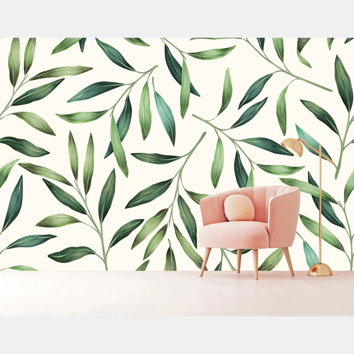 Fototapeta zielony akwarelowy wzór liści – Wallissimo® Fototapeta zielony akwarelowy wzór liści – Wallissimo®