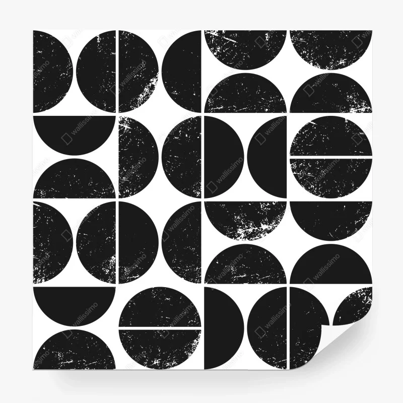 Fototapeta czarny geometryczny wzór z kół i półkół