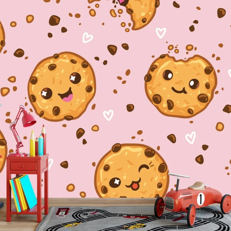 Fototapeta uroczy wzór ciasteczek kawaii na różowym tle