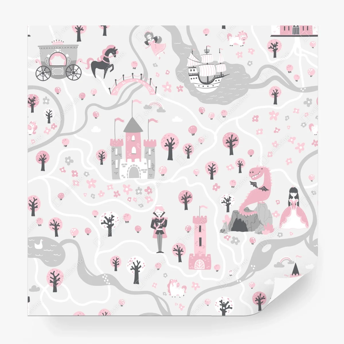 Fototapeta pastelowa mapa baśniowa – Wallissimo® Fototapeta pastelowa mapa baśniowa – Wallissimo®