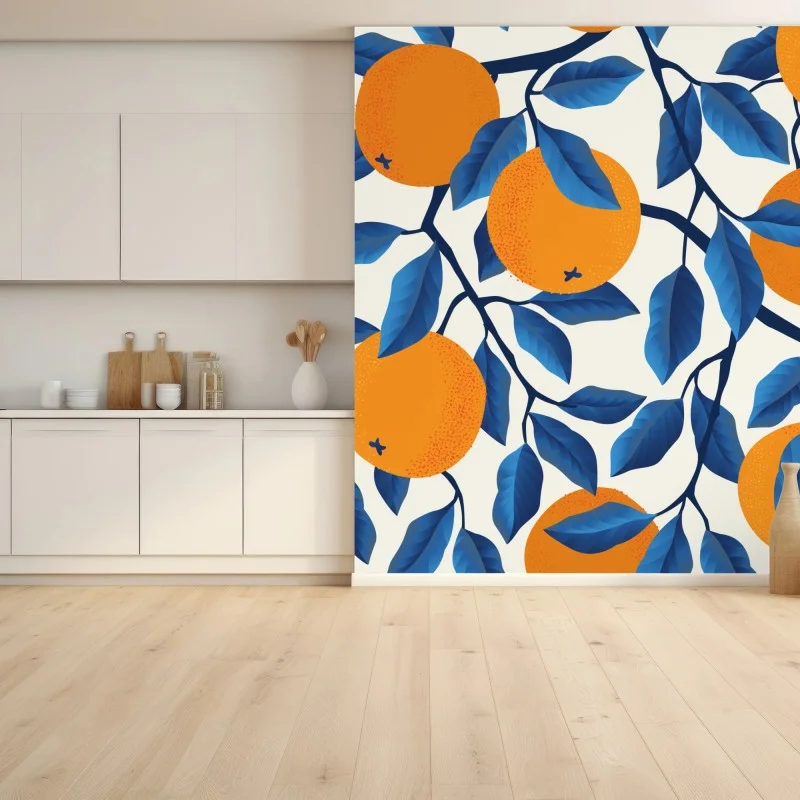 Fototapeta żywy wzór cytrusów w pomarańczach i niebieskich liściach