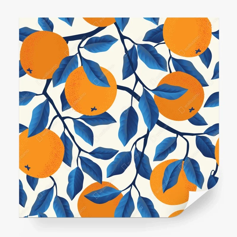 Fototapeta żywy wzór cytrusów w pomarańczach i niebieskich liściach