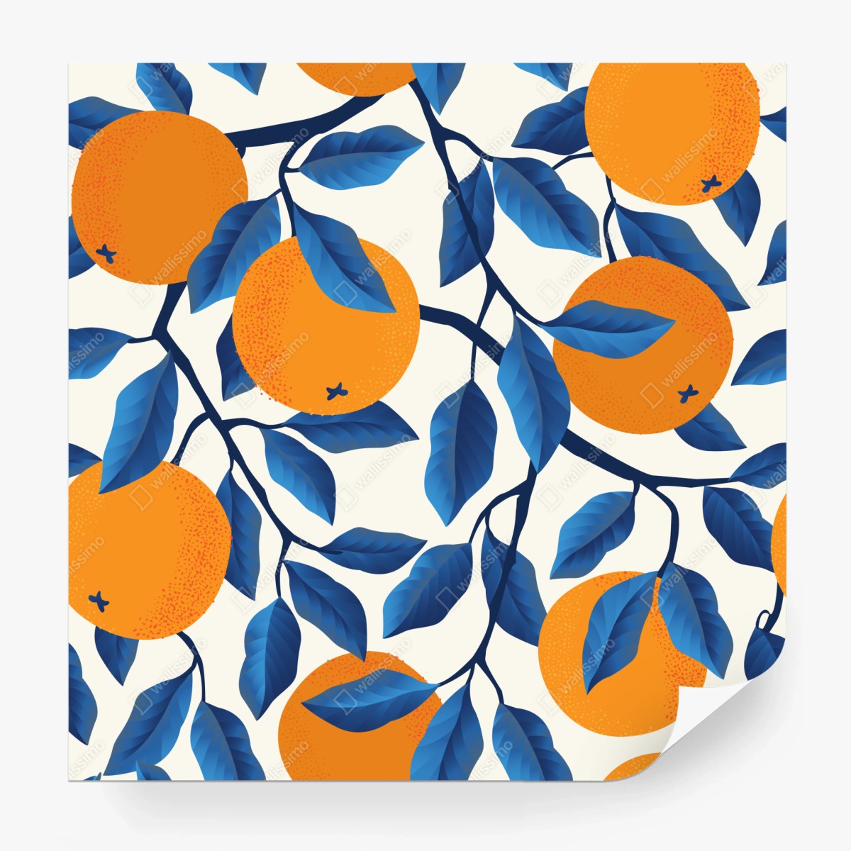 Fototapeta żywy wzór cytrusów w pomarańczach i niebieskich liściach – Wallissimo®