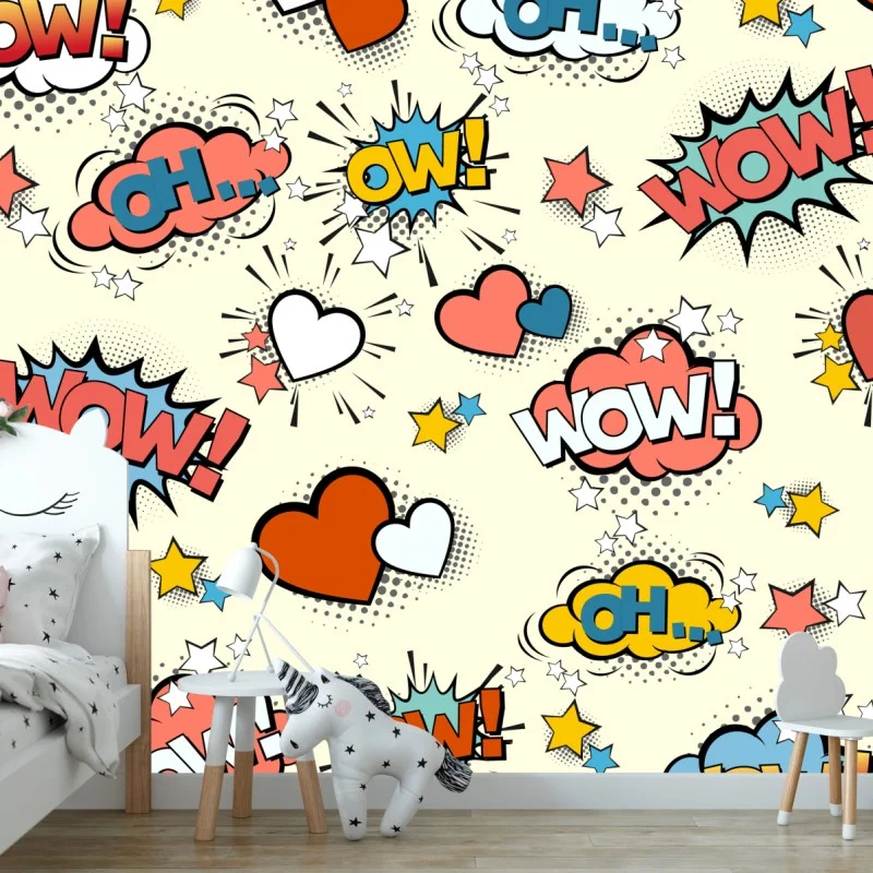 Fototapeta pop art komiksowe serca i dymki