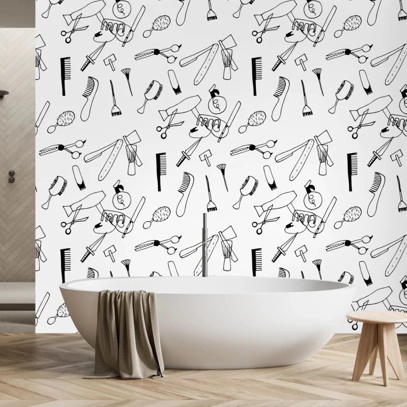 Fototapeta ręcznie rysowany wzór narzędzi fryzjerskich