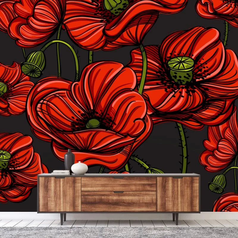 Fototapeta intensywna czerwona ilustracja maków