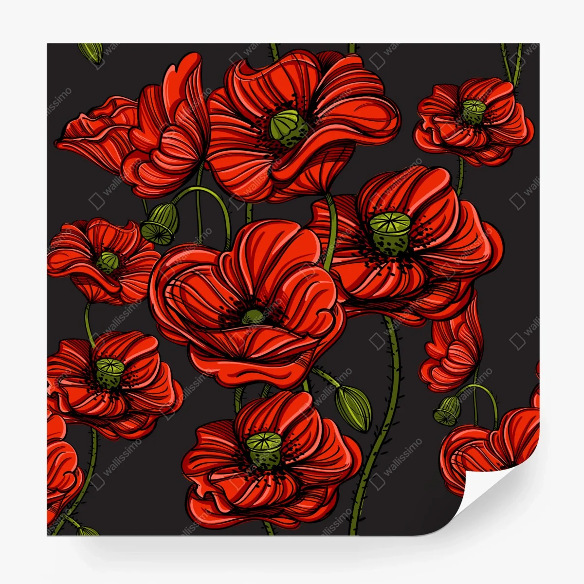 Fototapeta intensywna czerwona ilustracja maków – Wallissimo®