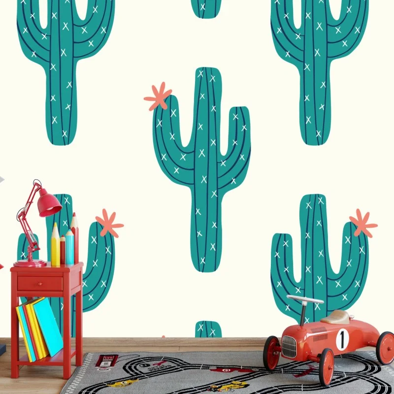 Fototapeta zabawny turkusowy wzór kaktusa