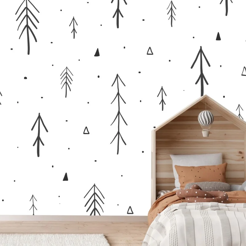 Fototapeta minimalistyczny wzór z ręcznie rysowanymi drzewami