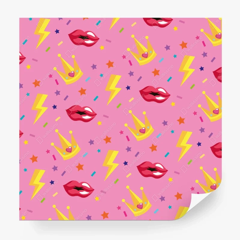 Fototapeta zabawny wzór księżniczki z koronami i ustami