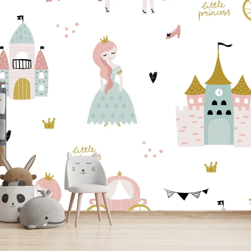 Fototapeta pastelowy wzór księżniczki do pokoju dziecięcego – Wallissimo®