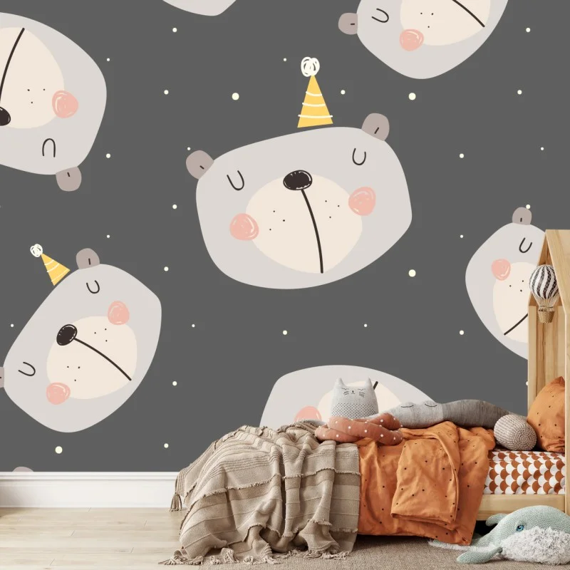 Fototapeta pastelowe śpiące misie wzór do pokoju dziecięcego